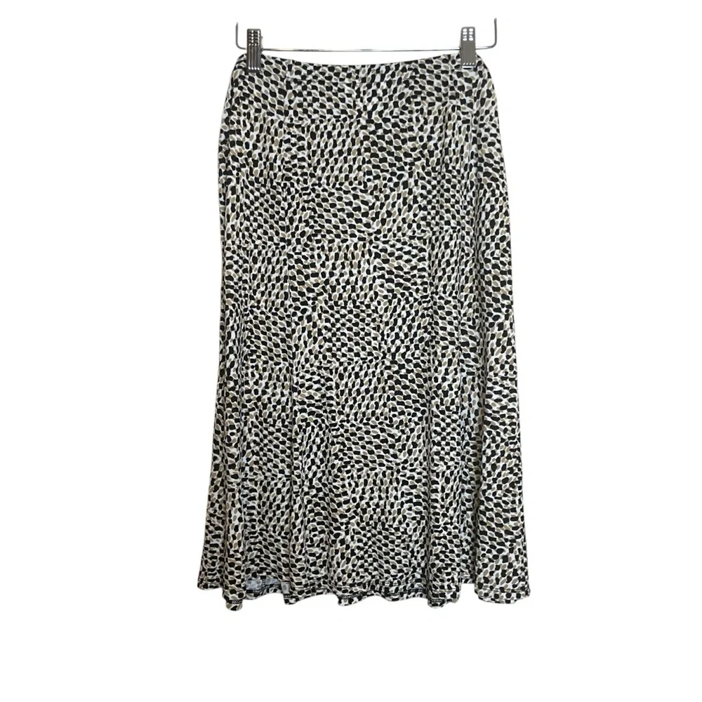 Vintage Talbots Petites Mid-Length Black Tan Dots Stretchy Knit Skirt 12‎ Office